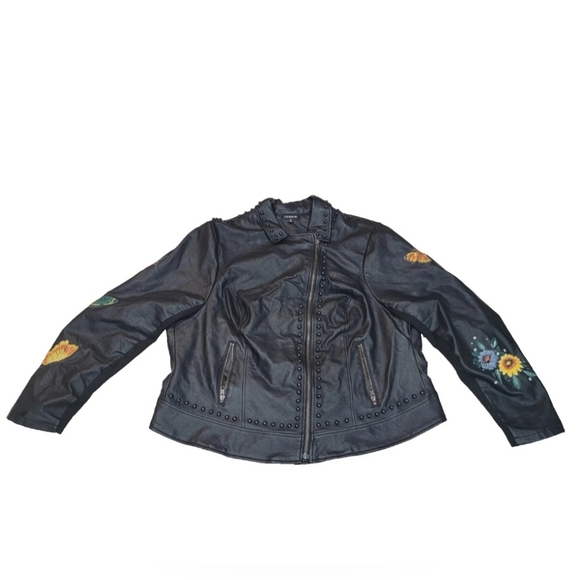 NWOT Torrid Black Faux Leather Jacket with Floral Embroidery Sz 2 (18/20) - Picture 3 of 3